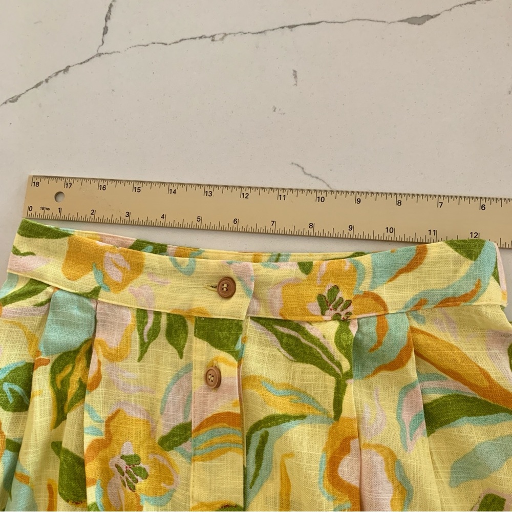 🌼 ZARA Printed Linen Crop Top Bustier Neckline Skirt Set Yellow Floral Print XS - Picture 12 of 16